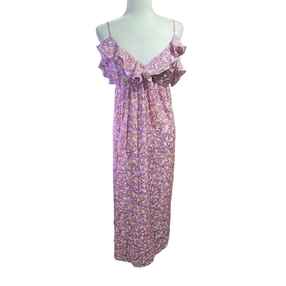 H&M Floral Sleeveless V-Neck Ruffled Dress - Size Large- Calf Length - Picture 1 of 12